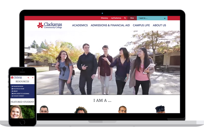 Laptop and Mobile phone views of Clackamas Community College's Website.