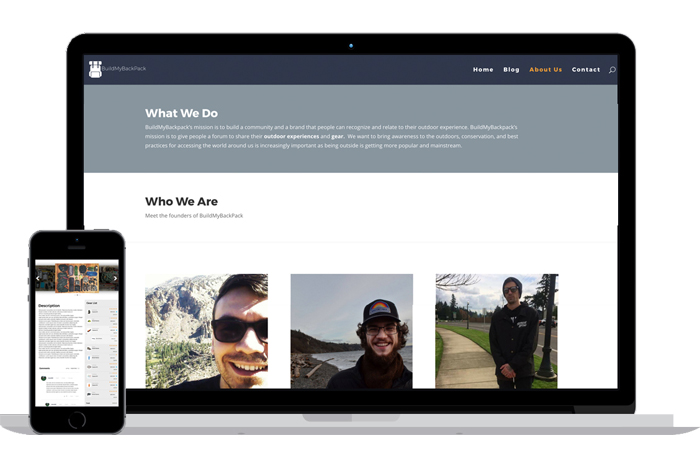 Laptop and Mobile phone views of Build My Backpack's website and application.