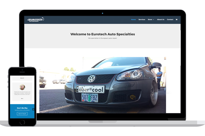 Laptop and Mobile phone views of EuroTech Auto Specailties website.